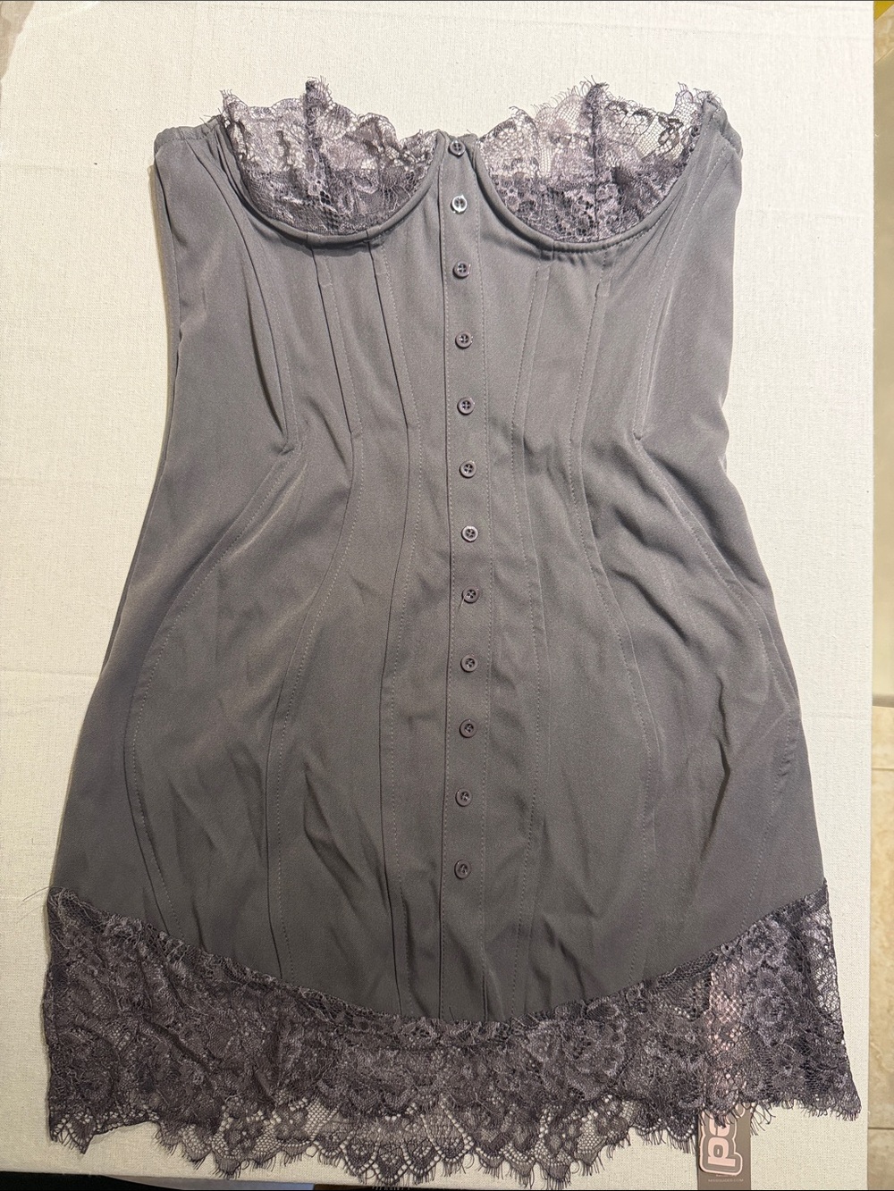 Women’s Lace-Trim Gray Slip Dress
